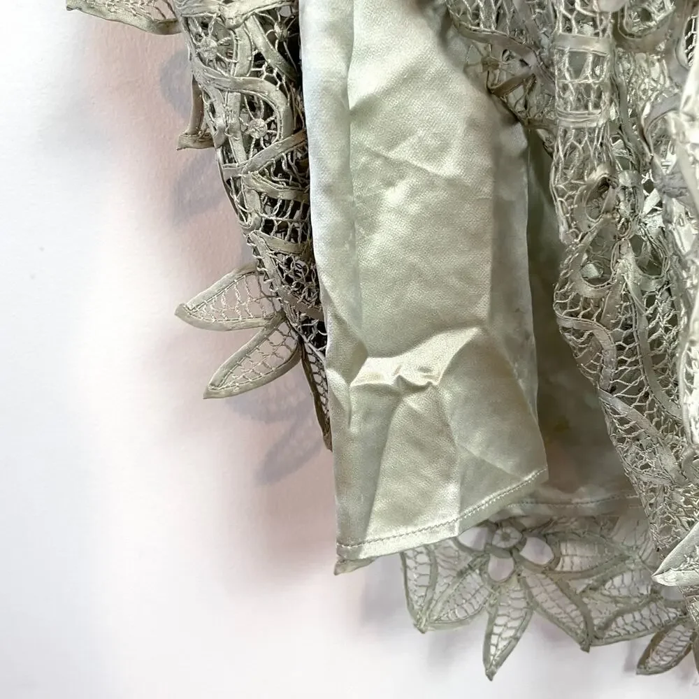 Vintage 90s Silk Crochet Maxi Skirt Large Beaded Fairy Grunge Festival Green - Picture 7 of 12